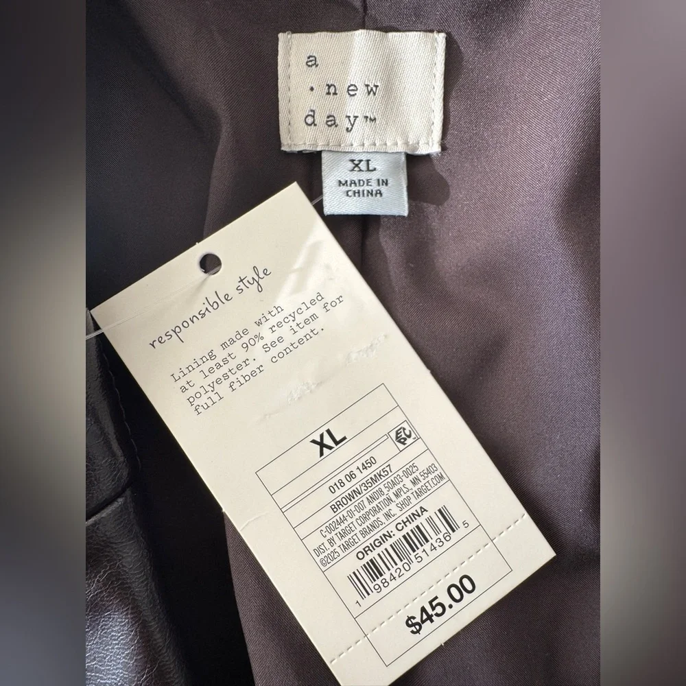 A New Day Dark Brown Faux Leather Jacket - NWT
